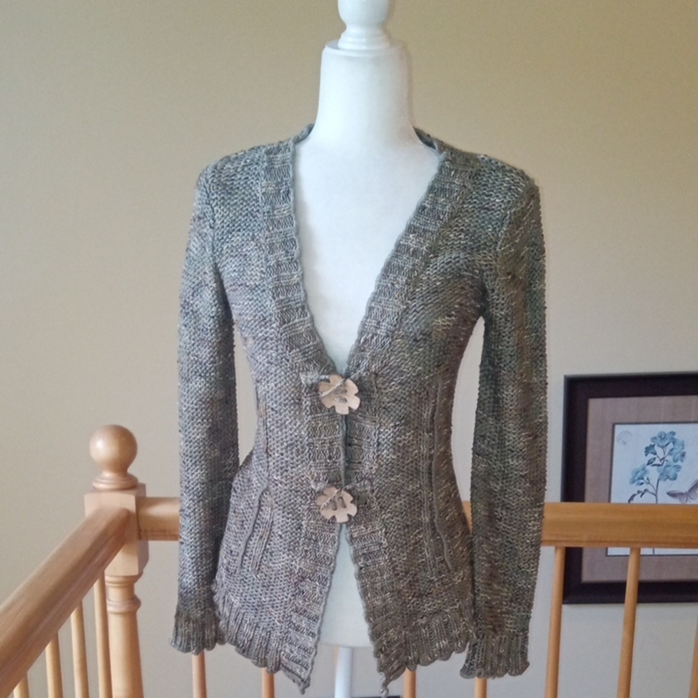 BCBGMaxAzria Knit Cardigan With Floral Shaped Buttons